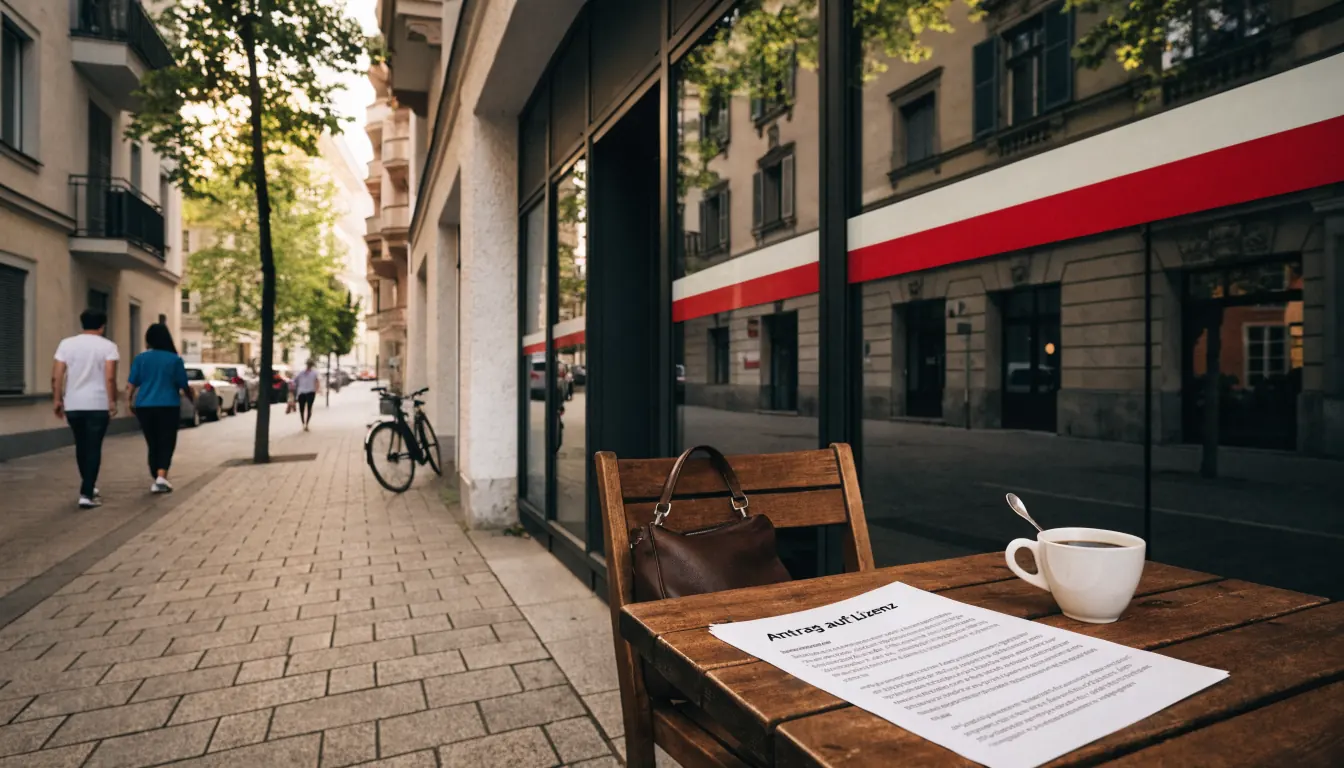 Österreichische Straßenszene mit rechtlichem Dokument und Flaggenmotiv
